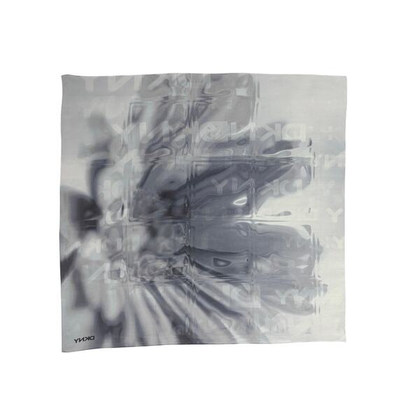 DKNY Gray Logo Square Silk Scarf Bandana Italy 26 X 26 - Picture 1 of 6